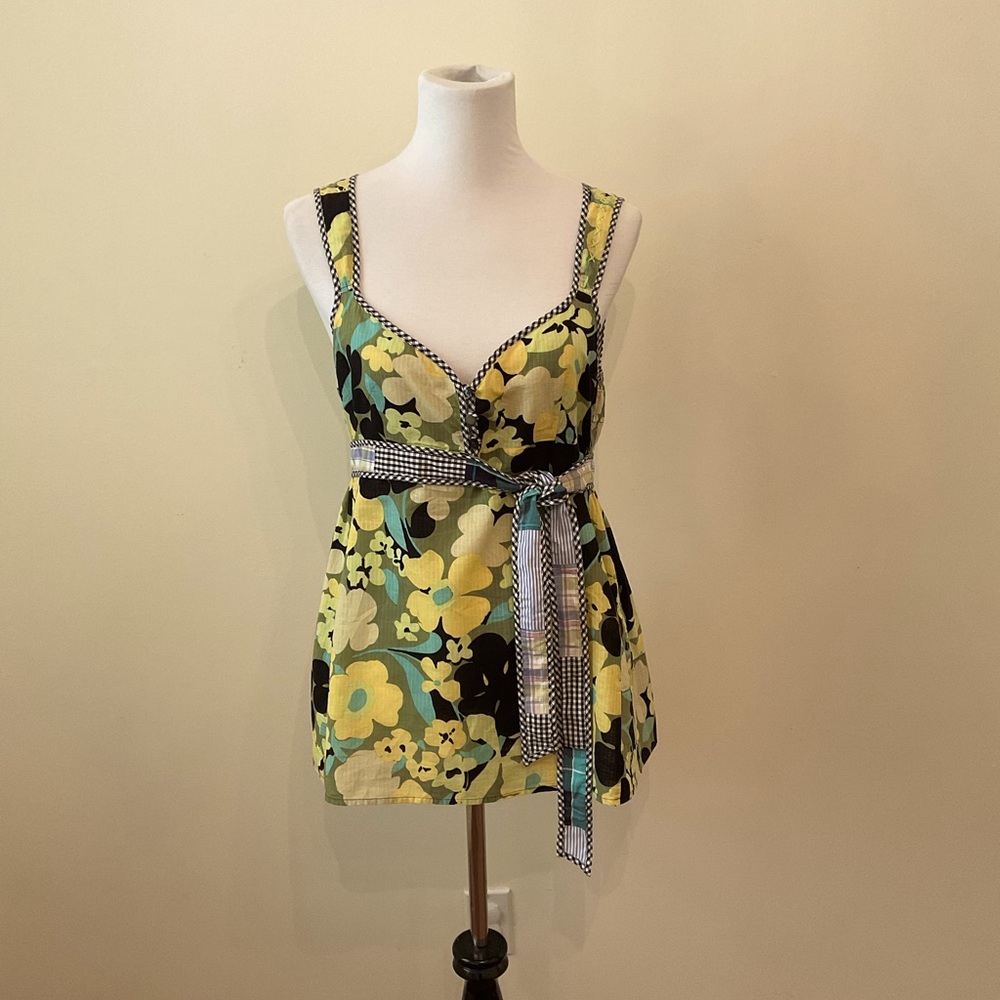 Free People Yellow Black Floral Belted Tank Top